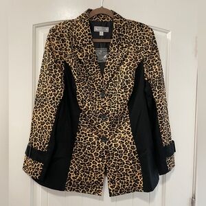Animal Print Blazer Jacket with Black Paneling | Tailored Fit - NWT